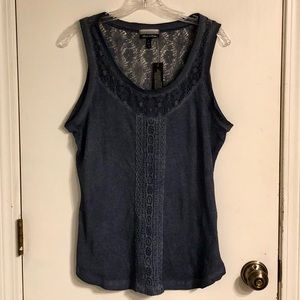 Dusky Blue Sleeveless Top w/ Lace Detail